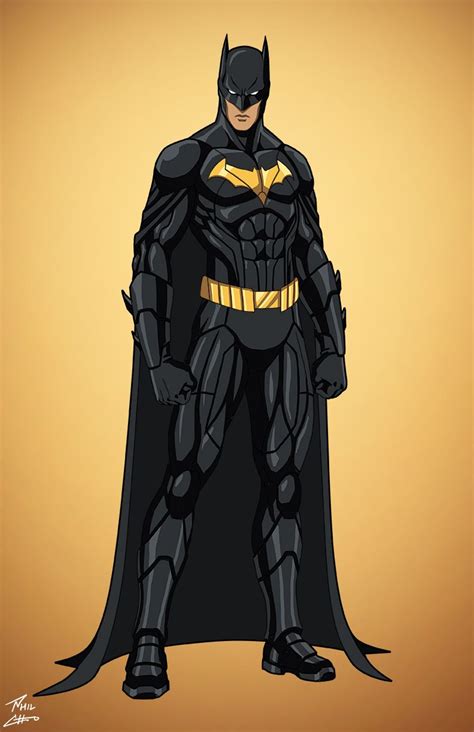 a drawing of the batman standing in front of a yellow background with ...