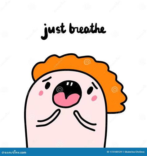 Just Breathe Hand Drawn Vector Illustration in Cartoon Comic Style Man Opening Mouth People ...