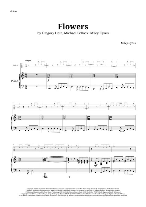 Flowers (arr. Langanho) by Miley Cyrus Sheet Music for Guitar and Piano at Sheet Music Direct