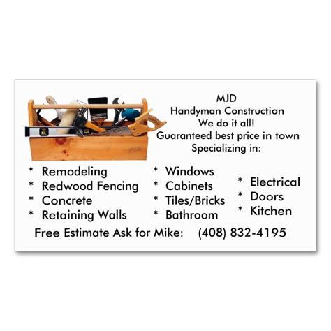 MJD Handy Man Business Card | Zazzle.com | Construction business cards, Handyman business ...