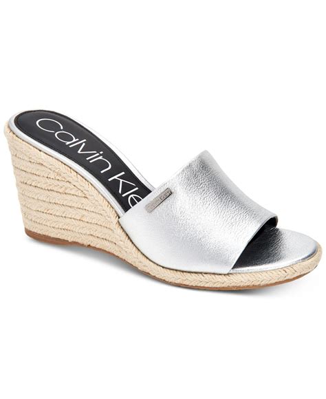 Calvin Klein Leather Britta Wedge Sandals, Created For Macy's in Silver ...