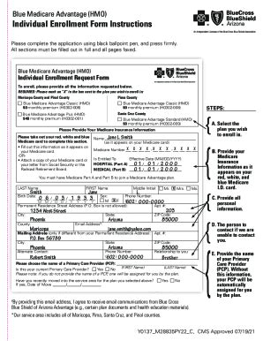 Fillable Online Blue Medicare Advantage (HMO) Individual Enrollment ...