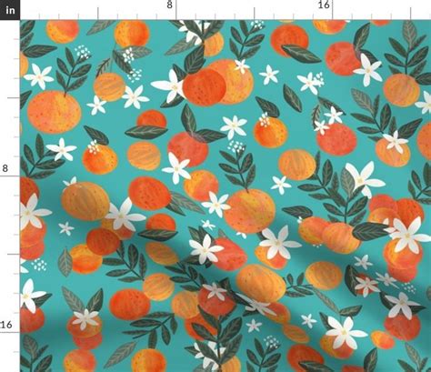 Colorful fabrics digitally printed by Spoonflower - 18" Happy Oranges - Turquoise in 2021 ...