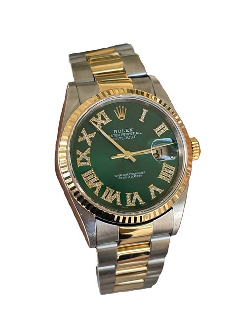 Rolex Datejust 36 36mm 18k solid gold and stainless steel oyster band green Roma | VIPAWN