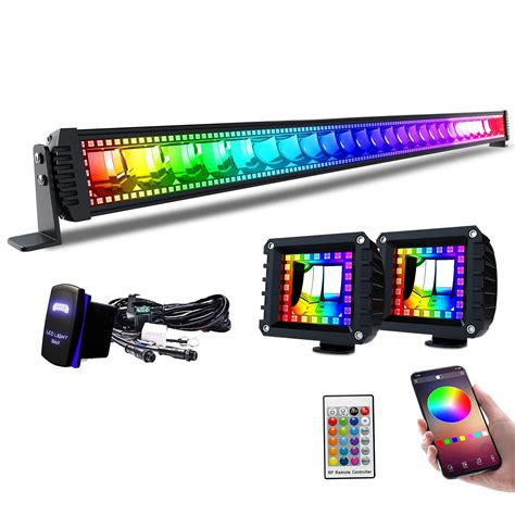 Buy Lpteso RGB LED Light Bar 52'' inch 300W Flood Spot Combo Beam 2PCS 4 Inch 18W Flood RGB LED ...