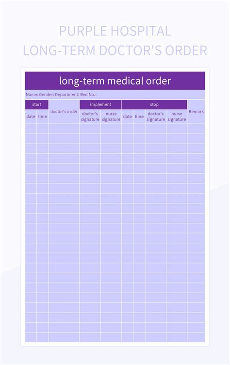 Purple Hospital Long-term Doctor's Order Excel Template And Google Sheets File For Free Download ...