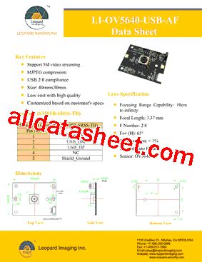 LI-OV5640-USB-AF Datasheet(PDF) - Leopard Imaging Inc.