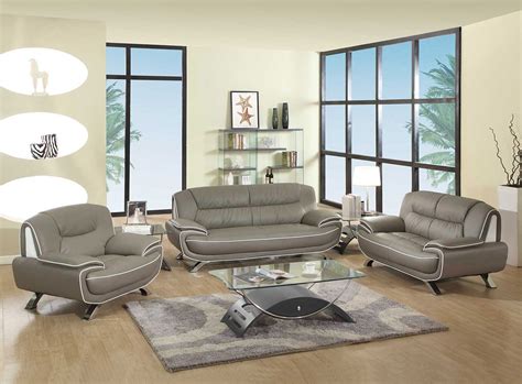 405 Modern Living Room Set in Grey Leather by UFG