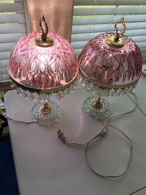 Vtg Boudoir Lamp Victorian Style Glass Crystal Prisms Pink Dome Shade Holland | Funky ...