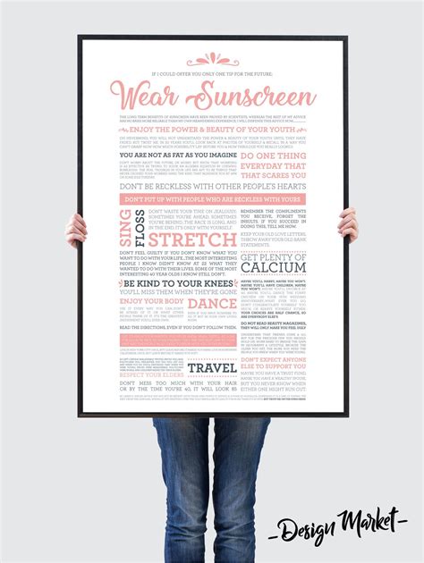 Baz Luhrmann Sunscreen Lyrics Poster | Sunscreen lyrics, Sunscreen song, Lyric poster