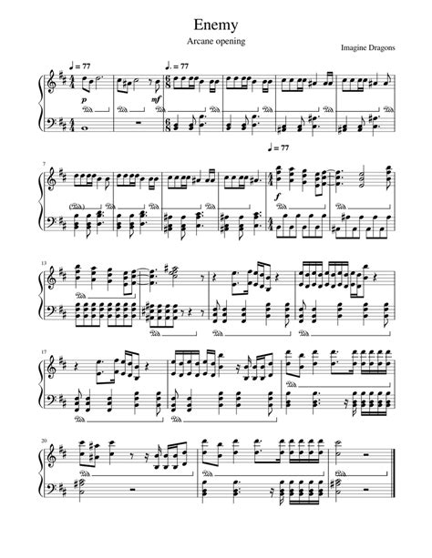 enemy imagine dragons piano sheet music - olliokula