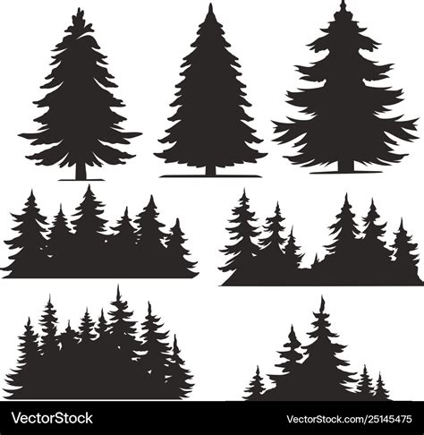 Vintage trees and forest silhouettes set Vector Image