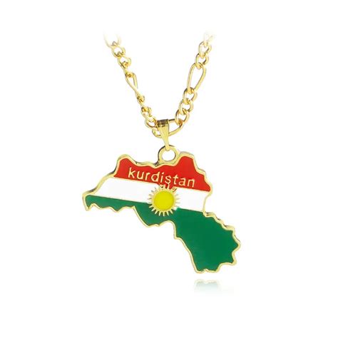 NUMBERFIVE Kurdistan Map pendant necklace Gold Color Enamel Flag ...