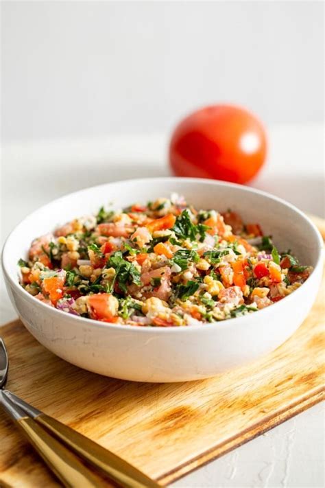 Grain-Free Mashed Chickpea Tabouleh Salad -Running on Real Food