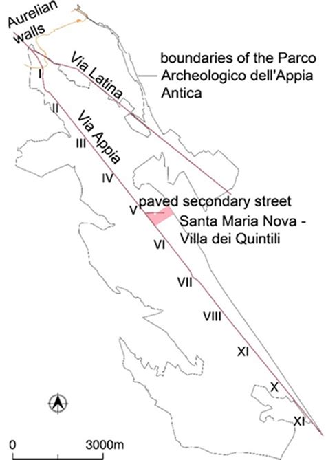 Position of the site in relation to the Via Appia and the boundaries of ...