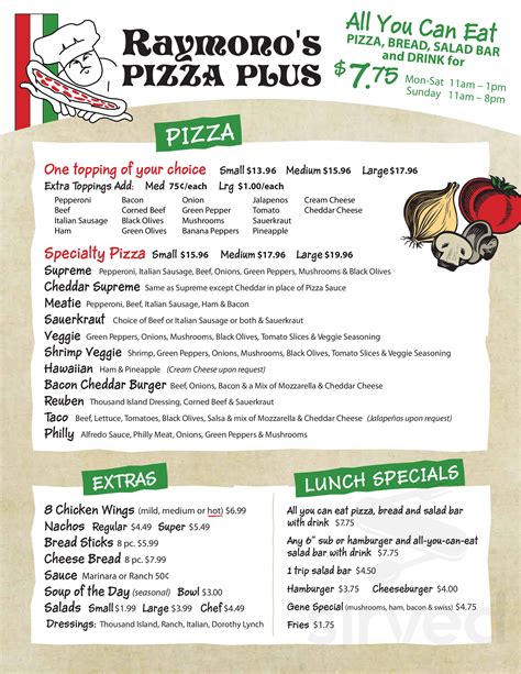 Raymono's Pizza Plus menu in Raymond, Nebraska, USA