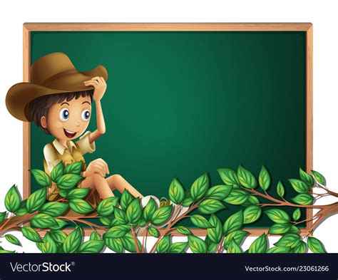 Boy scout on blackboard banner Royalty Free Vector Image