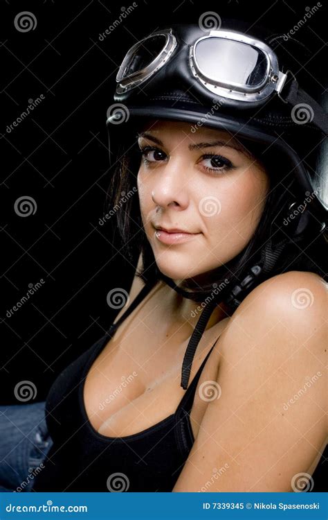 Girl with US Army-style Motorcycle Helmet Stock Image - Image of look ...