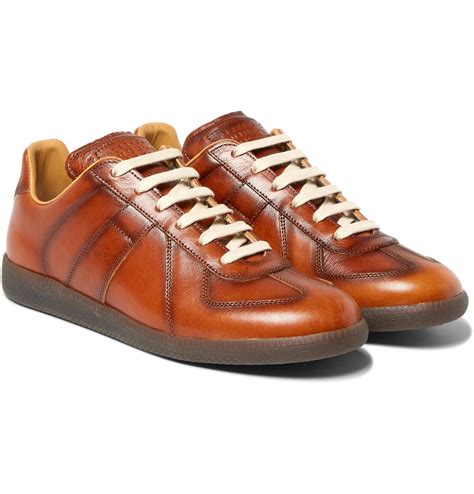 Lyst - Maison Margiela Replica Panelled Burnished-leather Sneakers in Brown for Men