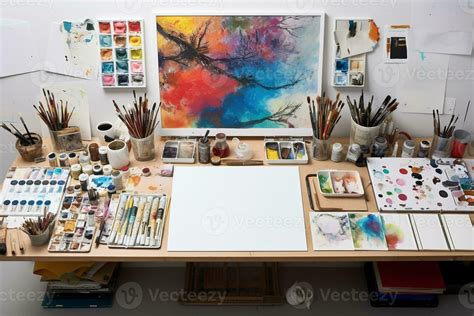 Artist's workspace with blank canvas and art supplies AI Generative ...