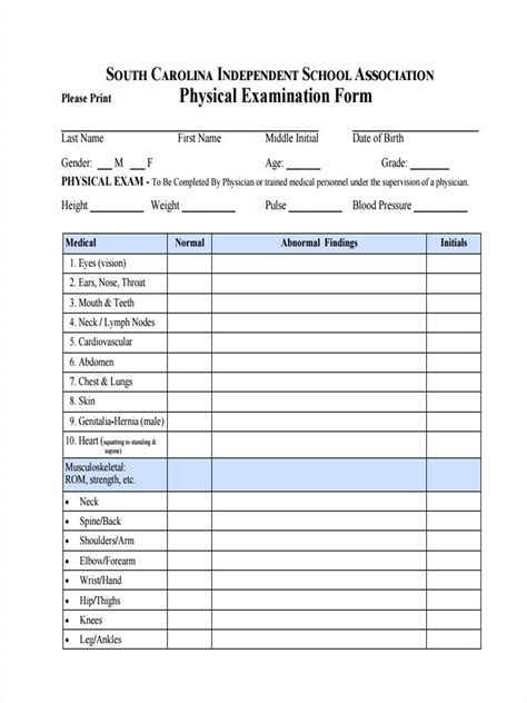 Physical Form Printable - Printable Forms Free Online