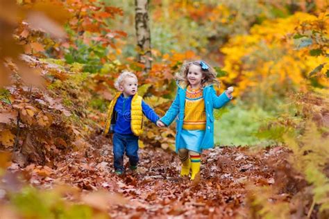 Kids Playing in Autumn Park Stock Image - Image of kids, girl: 75642447