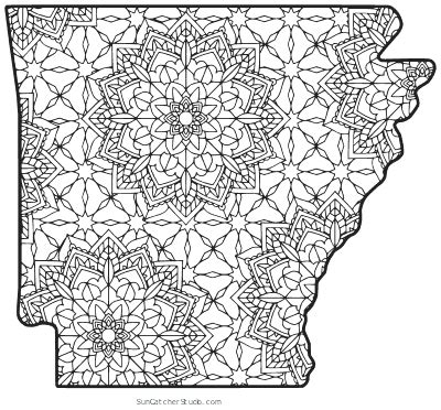 Free printable Arkansas coloring page with pattern to color for preschool, kids, and adults. Map ...