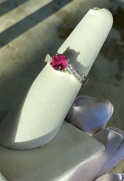 Round Pink Tourmaline Ring Sterling Silver Solitaire Design