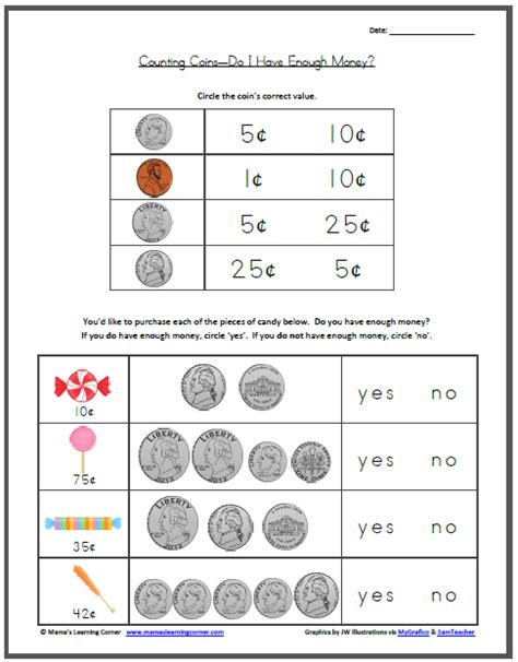 Counting Coins Worksheet – Do I Have Enough Money? - Mamas Learning Corner