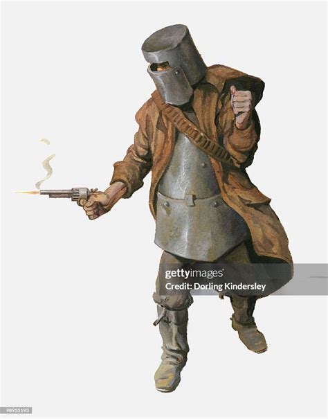 Illustration Of Ned Kelly Wearing Home Made Armour And Shooting Handgun ...