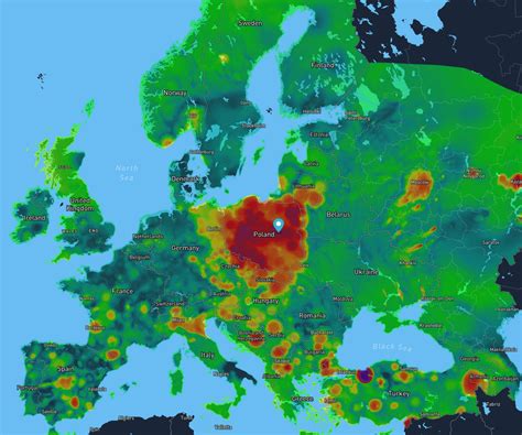 Qualité de l'air actuelle en Europe, un de ces pays n'est pas comme l'autre : r/MapPorn