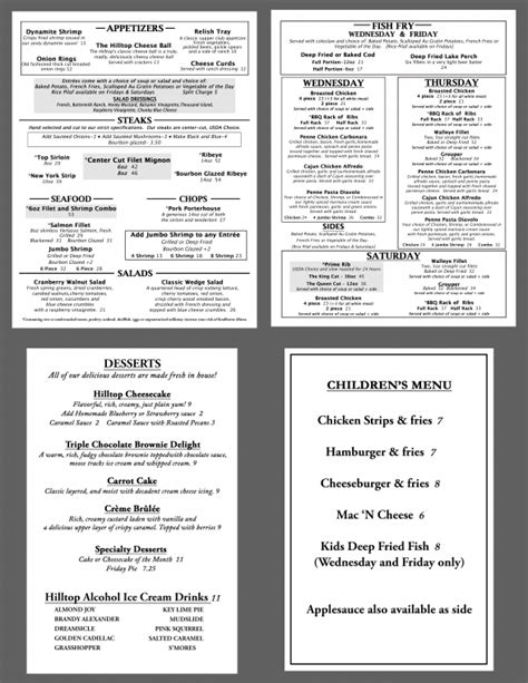 The Hilltop » Dine-in Menu