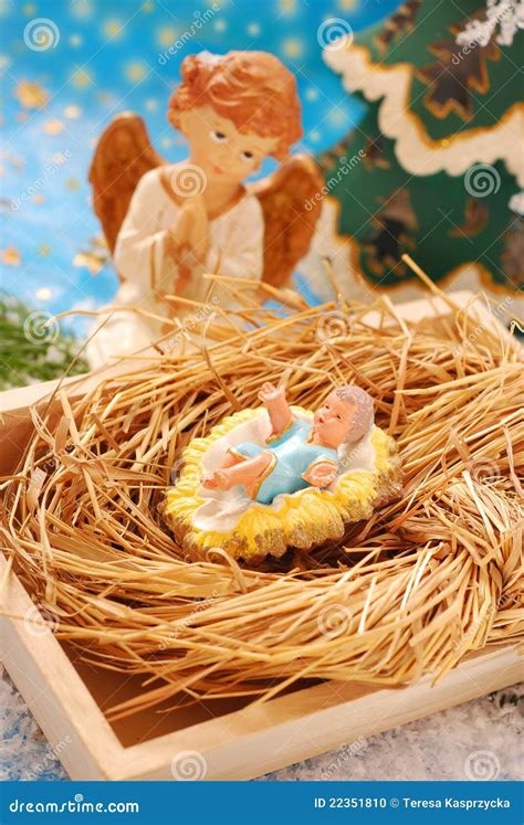 Nativity Scene with Baby Jesus and Angel Stock Photo - Image of life, angel: 22351810