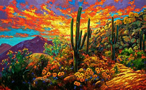 Impressionist Paintings: Desert Sunset Original Oil by Schaefer/Miles