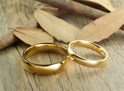 Handmade Gold Dome Plain Matching Wedding Bands, Couple Rings Set, Tit