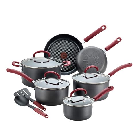 T-fall Ultimate Hard Anodized Dishwasher Safe Nonstick Cookware Set 12-Piece, Red Hard Anodized ...