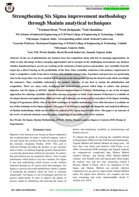 (PDF) Strengthening Six Sigma improvement methodology through Shainin analytical techniques 1*