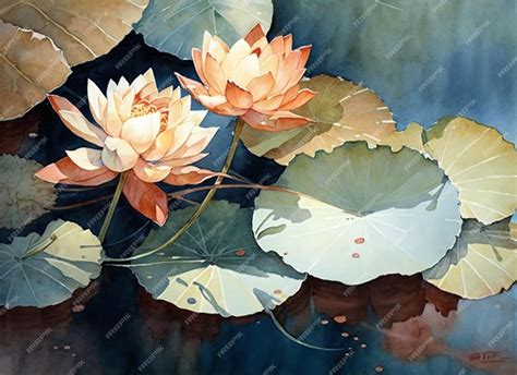 Premium AI Image | Watercolor painting of a lotus flower in a pond