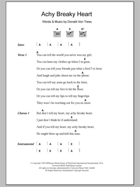 Achy Breaky Heart by Billy Ray Cyrus - Guitar Chords/Lyrics - Guitar ...