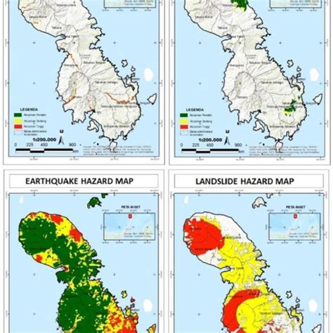 Hazard maps of Sangihe Island, in clockwise: runoff flood, tidal flood ...