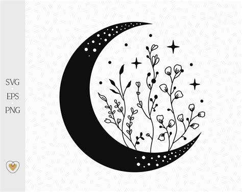 Moon Svg Crescent Moon Svg Floral Moon Clipart Celestial - Etsy