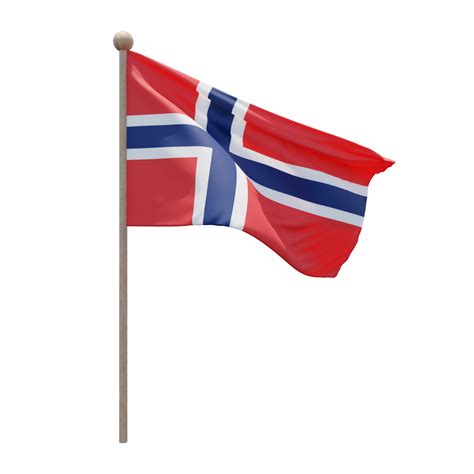 Free Norway 3d illustration flag on pole. Wood flagpole 11236737 PNG with Transparent Background