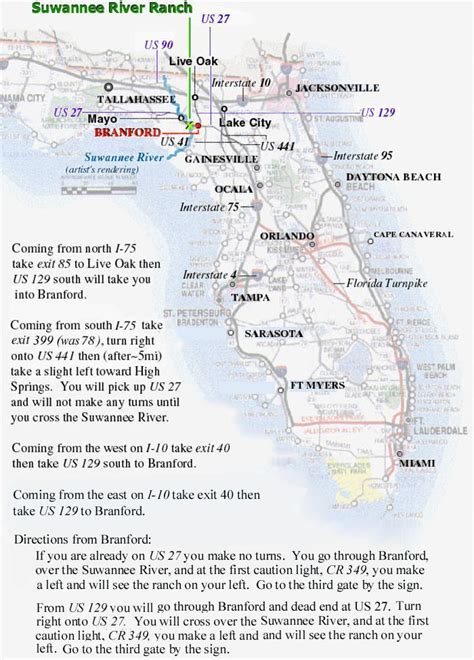 Map to Florida's Suwannee River Ranch