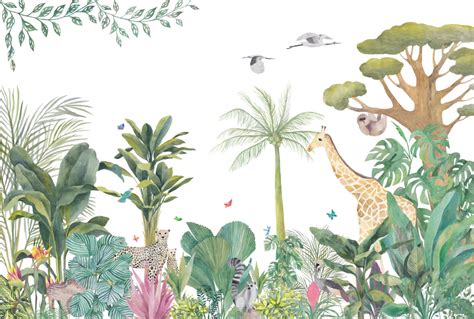 Jungle with animals, a wallpaper mural for nursery | Wallco