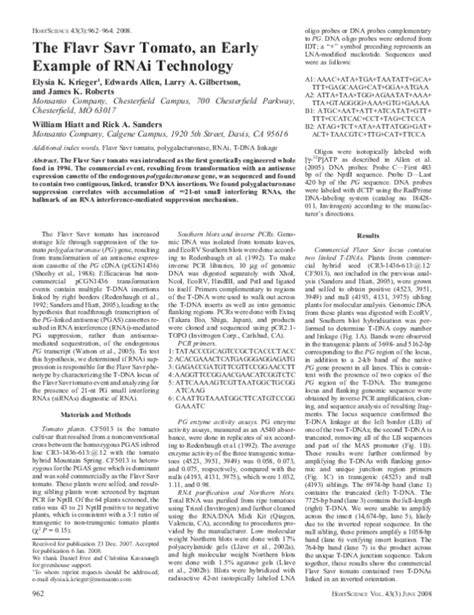 (PDF) The Flavr Savr Tomato, an Early Example of RNAi Technology