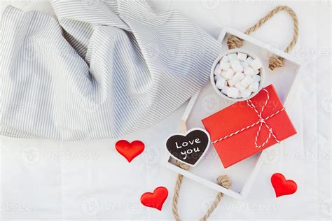 Romantic breakfast in bed. Valentine concept 10209004 Stock Photo at Vecteezy