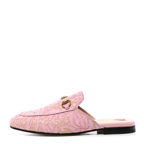 GUCCI Lace Malaga Kid Womens Princetown Slippers 36 Sugar Pink Skin ...