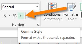 Excel Comma Style Keyboard Shortcut