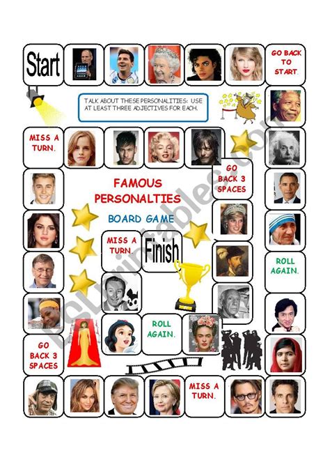 Celebrity Personality Board Game - ESL worksheet by EstherLee76