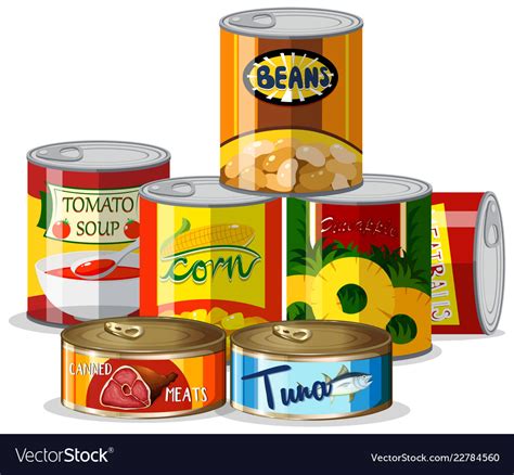 Set of canned food Royalty Free Vector Image - VectorStock